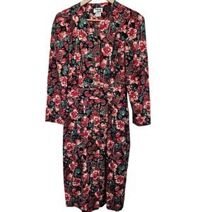 Vintage Walnut Square Shirt Dress Womens Size 6 Red Floral Cottagecore Midi 80s